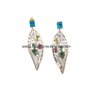 Boucles d'oreilles pendantes feuille multicolore