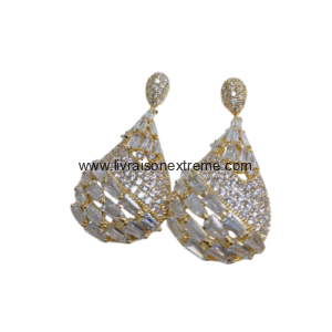 Boucles d'oreilles pendantes goutte pavée