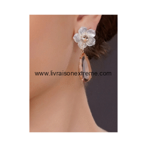Boucles d'oreilles pendantes fleur et goutte