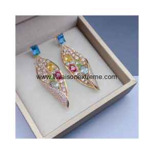 Boucles d'oreilles pendantes feuille multicolore