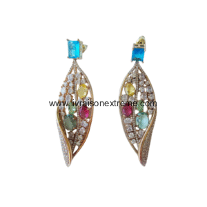 Boucles d'oreilles pendantes feuille multicolore
