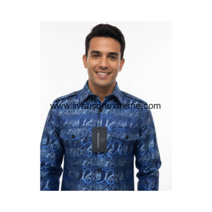 Chemise Présidentielle – Baroque bleu saphir (manches longues)