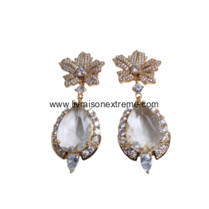 Boucles d'oreilles motif feuille et goutte cristal