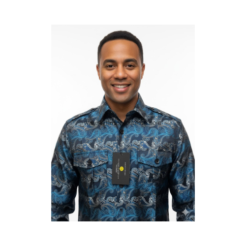 Chemise « Présidentielle » – Baroque bleu azur & argent – Image 2