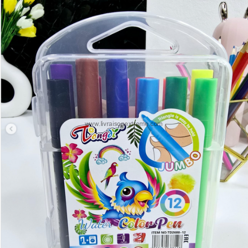 Feutres JUMBO triangulaires – 12 couleurs (Tiongx® Water Color Pen) – Marqueur couleur – Image 2