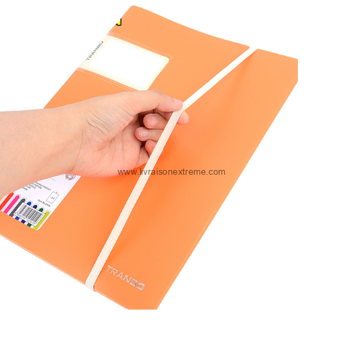 Farde porte-vues TRANBO format A4, couverture orange avec élastique, disponible en 20, 40 ou 60 pochett – Image 3