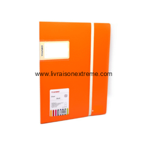 Farde porte-vues TRANBO format A4, couverture orange avec élastique, disponible en 20, 40 ou 60 pochett