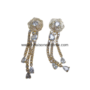 Boucles d'oreilles fleur et cascade de cristaux