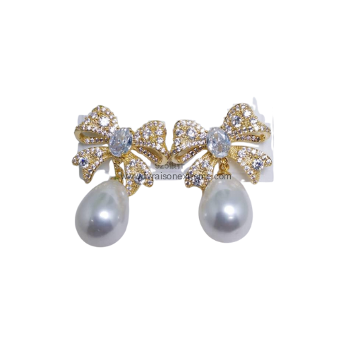 Boucles d'oreilles nœud et perle goutte – Image 2