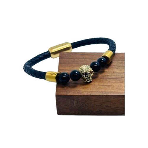 Bracelet en cuir avec tête de mort