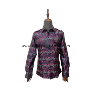 Chemise Présidentielle – Baroque rouge & argent (manches longues)