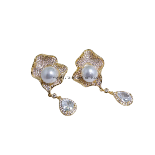 Boucles d'oreilles perle et goutte cristal – Image 2