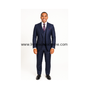 Costume croisé 3 pièces à carreaux - Navy Window