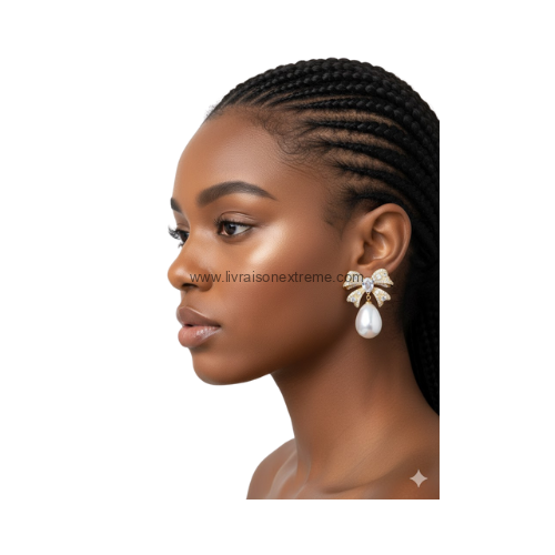 Boucles d'oreilles nœud et perle goutte