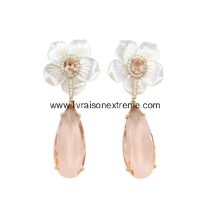 Boucles d'oreilles pendantes fleur et goutte