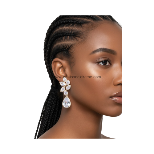 Boucles d'oreilles en motif feuille et goutte cristal