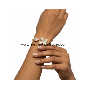 Bracelet jonc en motif feuille et fleur