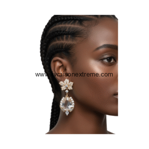 Boucles d'oreilles motif feuille et goutte cristal