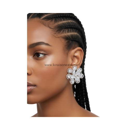 Boucles d'oreilles motif fleurs cristal