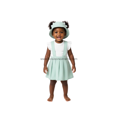 Ensemble jupe à bretelles + Haut + Béret