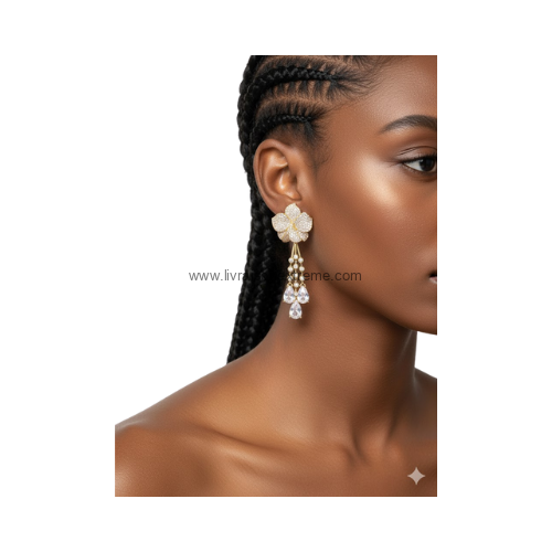 Boucles d'oreilles motif fleur et gouttes cristal