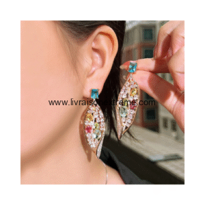 Boucles d'oreilles pendantes feuille multicolore