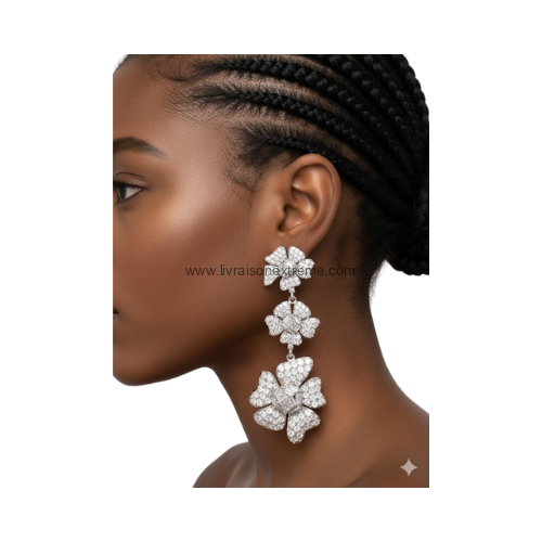 Boucles d'oreilles pendantes motif fleurs