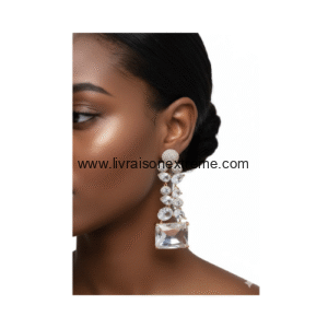 Boucles d'oreilles pendantes en cristal rectangulaire