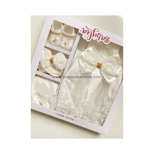 Ensemble de cérémonie bébé ivoire 4 pièces avec nœud – Image 4