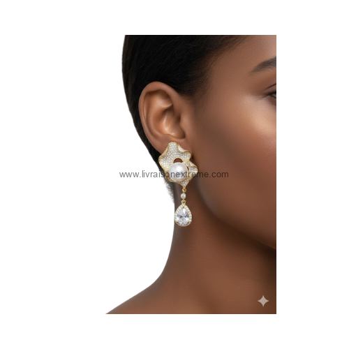 Boucles d'oreilles perle et goutte cristal