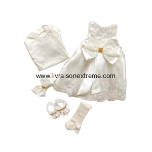 Ensemble de cérémonie bébé ivoire 4 pièces avec nœud
