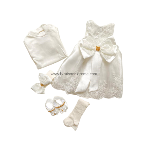 Ensemble de cérémonie bébé ivoire 4 pièces avec nœud