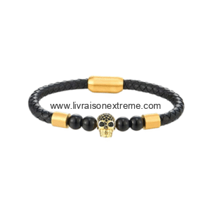 Bracelet en cuir avec tête de mort