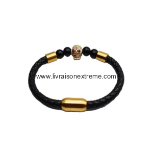 Bracelet en cuir avec tête de mort