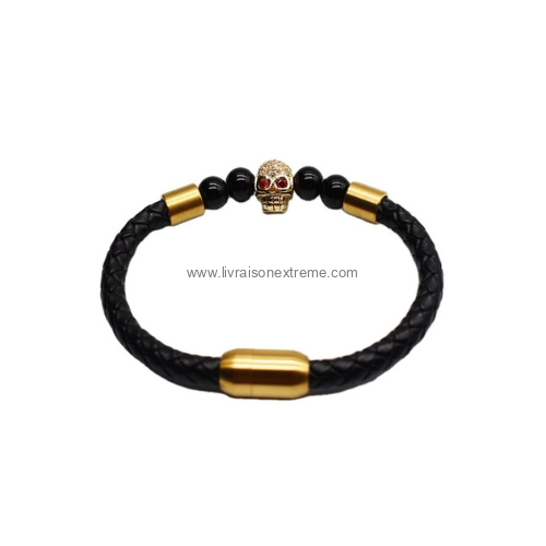 Bracelet en cuir avec tête de mort – Image 3