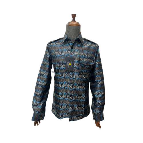 Chemise « Présidentielle » – Baroque bleu & argent sur noir