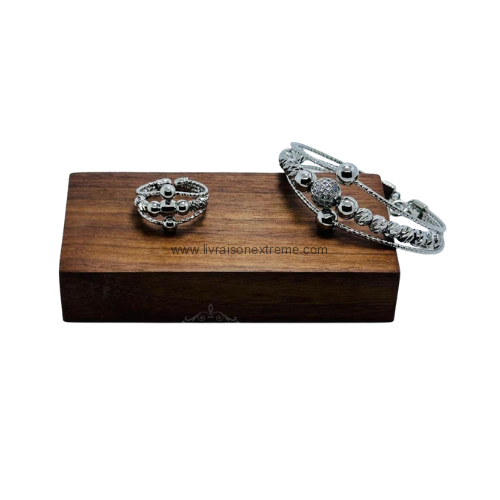Parure bracelet et bague motif perles galaxie – Image 2