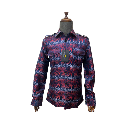 Chemise « Présidentielle » – Baroque rouge carmin & bleu nuit