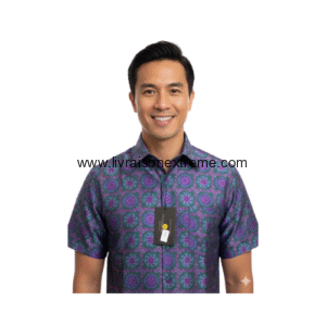 Chemise Présidentielle Manches Courtes – Édition Rosaces Améthyste & Turquoise