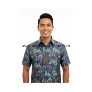 Chemise Présidentielle Manches Courtes –  Arabesques Émeraude & Prune