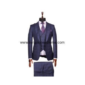 Costume croisé 3 pièces à carreaux - Navy Window