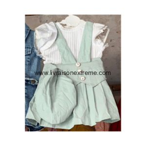 Ensemble jupe à bretelles + Haut + Béret