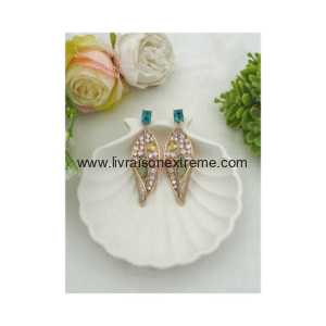 Boucles d'oreilles pendantes feuille multicolore