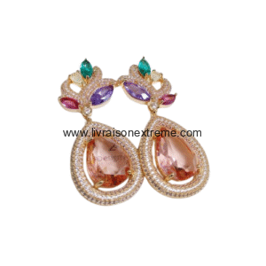 Boucles d'oreilles pendantes goutte et pierres multicolores