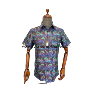 Chemise Présidentielle Manches Courtes –  Arabesques Émeraude & Prune