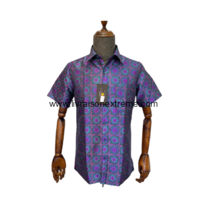 Chemise Présidentielle Manches Courtes – Édition Rosaces Améthyste & Turquoise