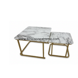 Tables gigognes – Marbre & métal 70cm + 50cm – “Design Moderne et Élégant” - LvxepB-1