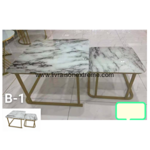 Tables gigognes – Marbre & métal 70cm + 50cm – “Design Moderne et Élégant” - LvxepB-1