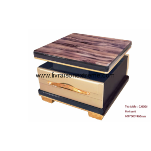 Table basse 60×60 – “Marbre Élégance”-Noir & Or