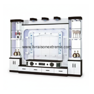 Meuble TV Mural 88– “Finition blanche avec accents noirs, style moderne et raffiné”